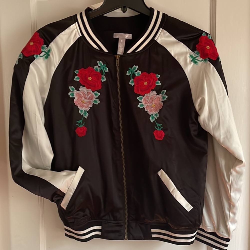 Aqua Bloomingdale’s Floral Rose Bomber Jacket Sz M